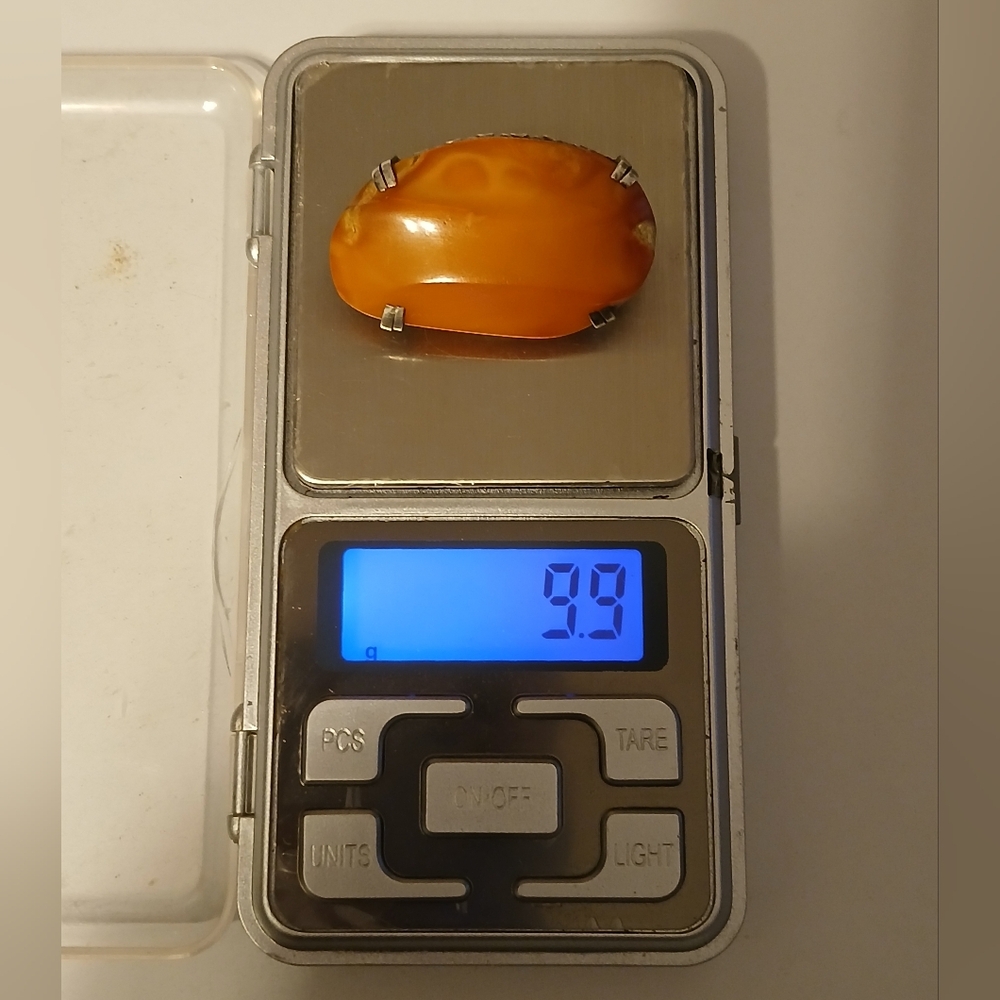 Antique .999 Silver Natural Butterscotch Egg Yolk Baltic Amber Brooch Pin Marked - Picture 15 of 16